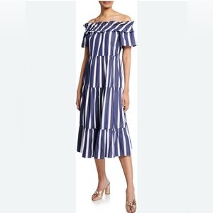 Trina Turk Blue and White Cattleya Off the Shoulder Dress - M